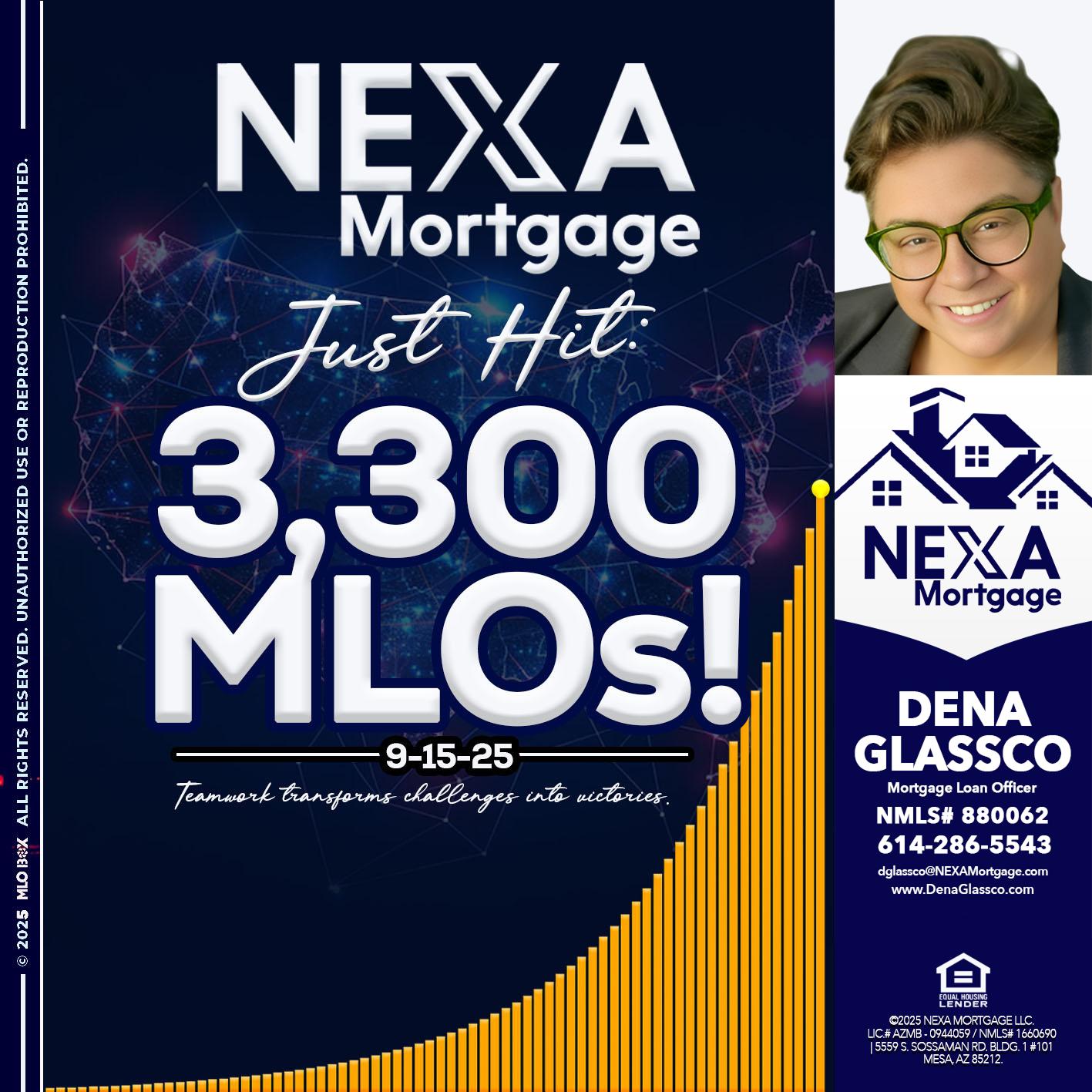 NEXA JUST HIT 3300 MLOS - Dena Glassco -Residential, Commercial, International Loan Officer