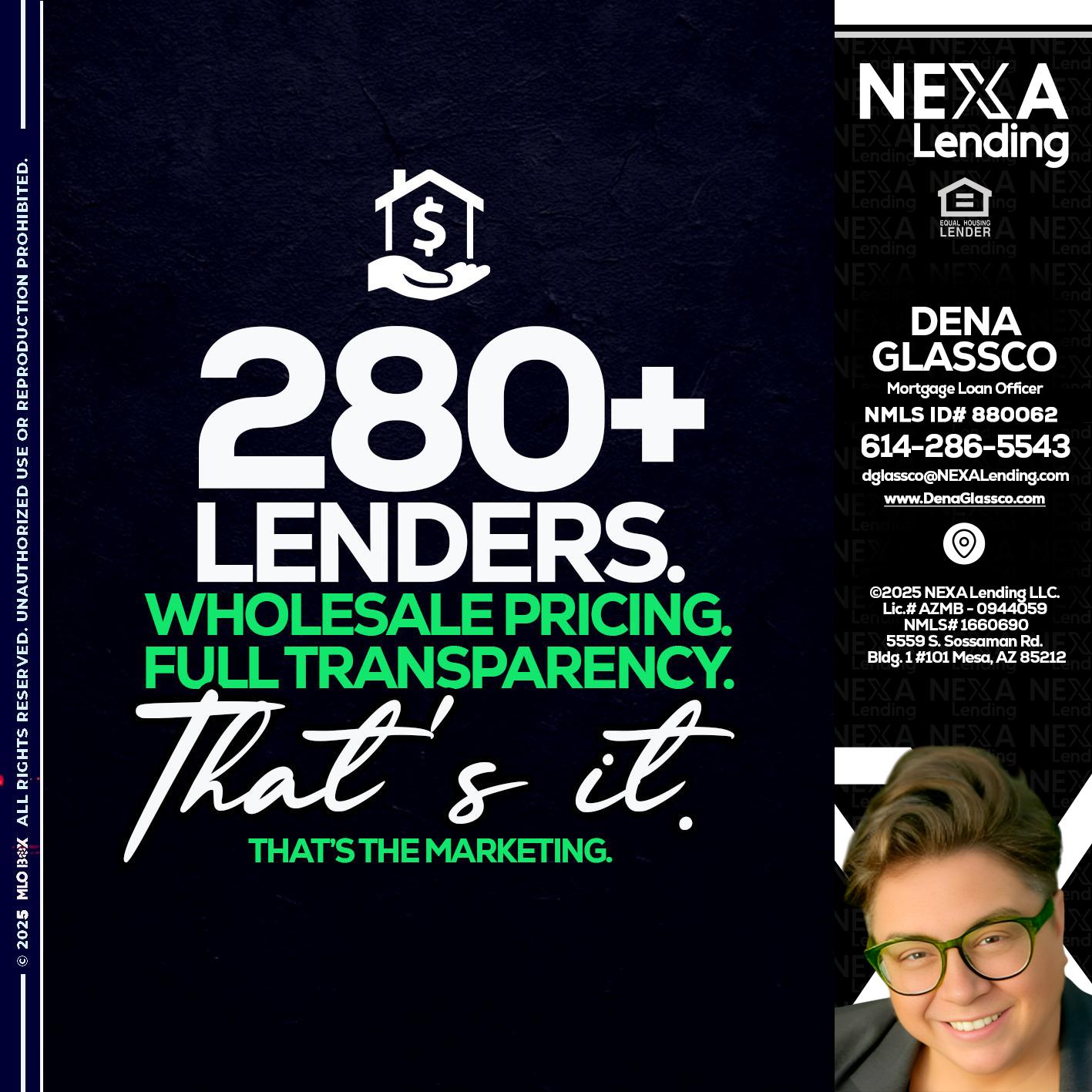 280+ LENDERS - Dena Glassco -Residential, Commercial, International Loan Officer