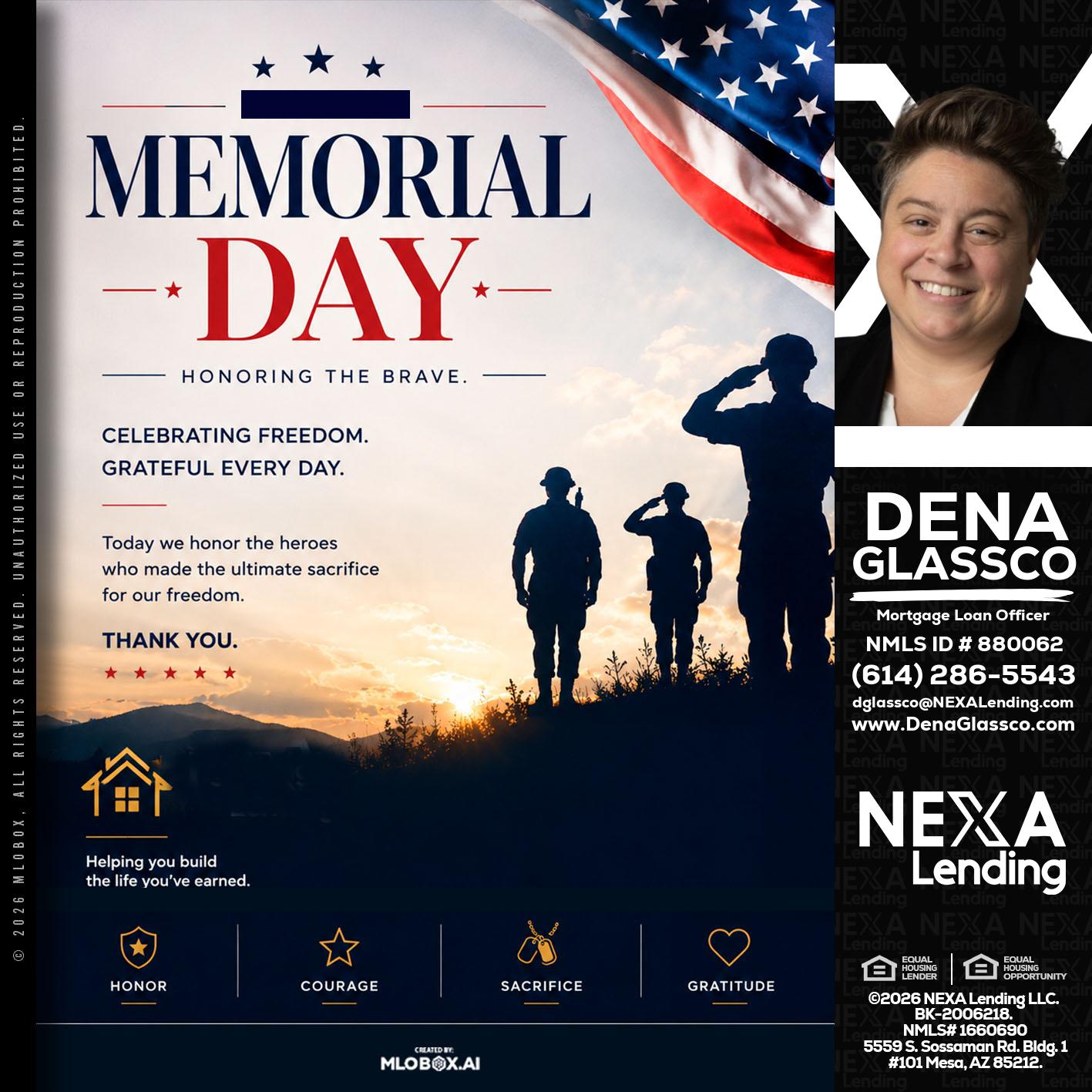 MEMORIAL DAY - Dena Glassco -Residential, Commercial, International Loan Officer