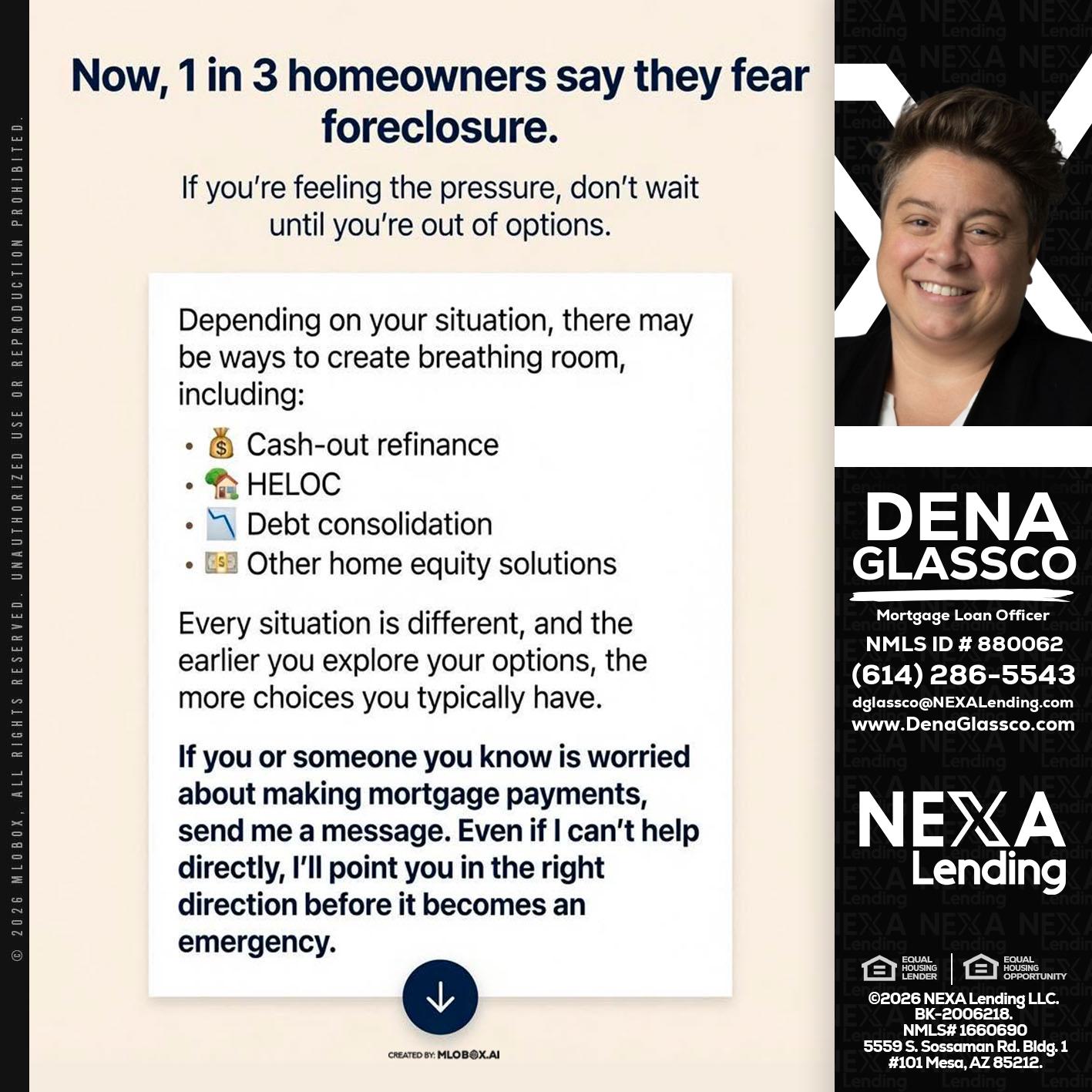 NOW, 1 IN 3 - Dena Glassco -Residential, Commercial, International Loan Officer
