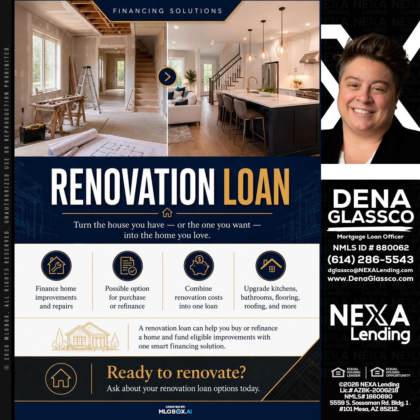 RENOVATION LOAN - Dena Glassco -Residential, Commercial, International Loan Officer